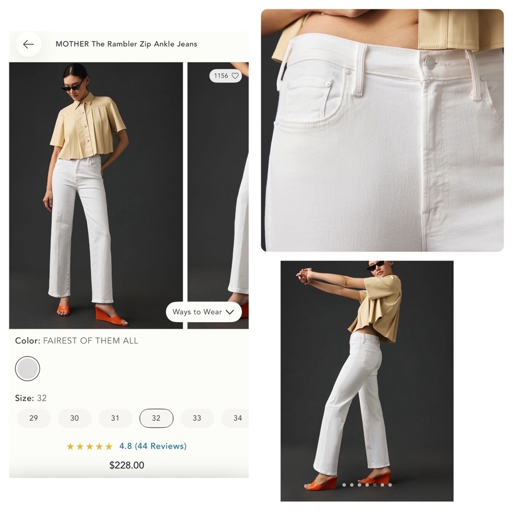 MOTHER The Rambler Zip Ankle Jeans, The Fairest of Them All size 32— White - Picture 2 of 11